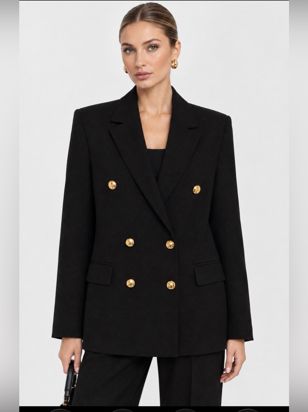Simkhai Besky Black Double-Breasted Blazer with Gold Buttons